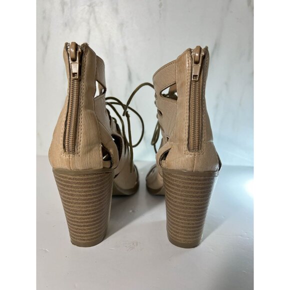 Rampage Heel Sandals Womens Size 6.5  Beige Lace Up Cut Out Peep Toe Leather - Picture 5 of 13